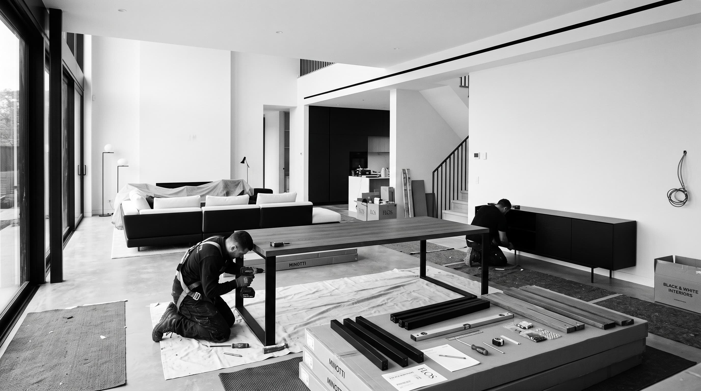 Lackierte Holzelemente in einem ruhigen Wohninterieur
